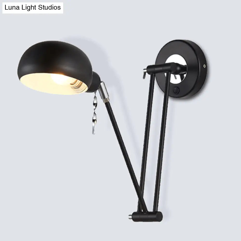 Industrial Retro Swing Arm Wall Light - Metallic Black Bowl Sconce For Living Room Lighting And