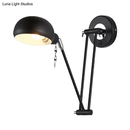 Industrial Retro Swing Arm Wall Light - Metallic Black Bowl Sconce For Living Room Lighting And