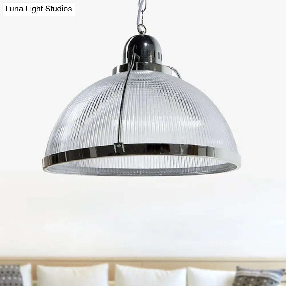 Industrial Ribbed Dome Pendant Lamp In White/Red/Yellow - Acrylic And Metal