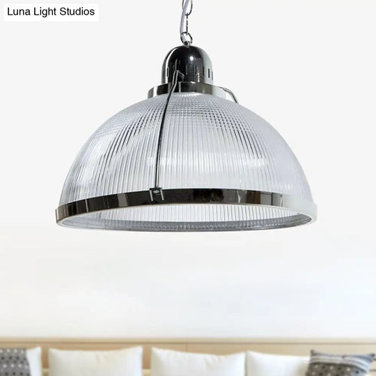 Industrial Ribbed Dome Pendant Lamp In White/Red/Yellow - Acrylic And Metal