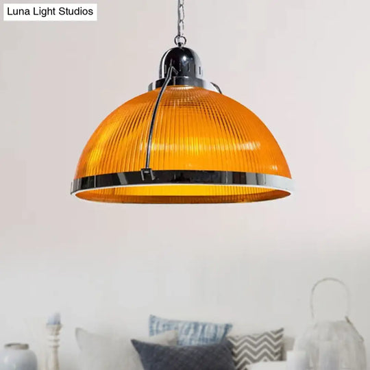 Industrial Ribbed Dome Pendant Lamp In White/Red/Yellow - Acrylic And Metal