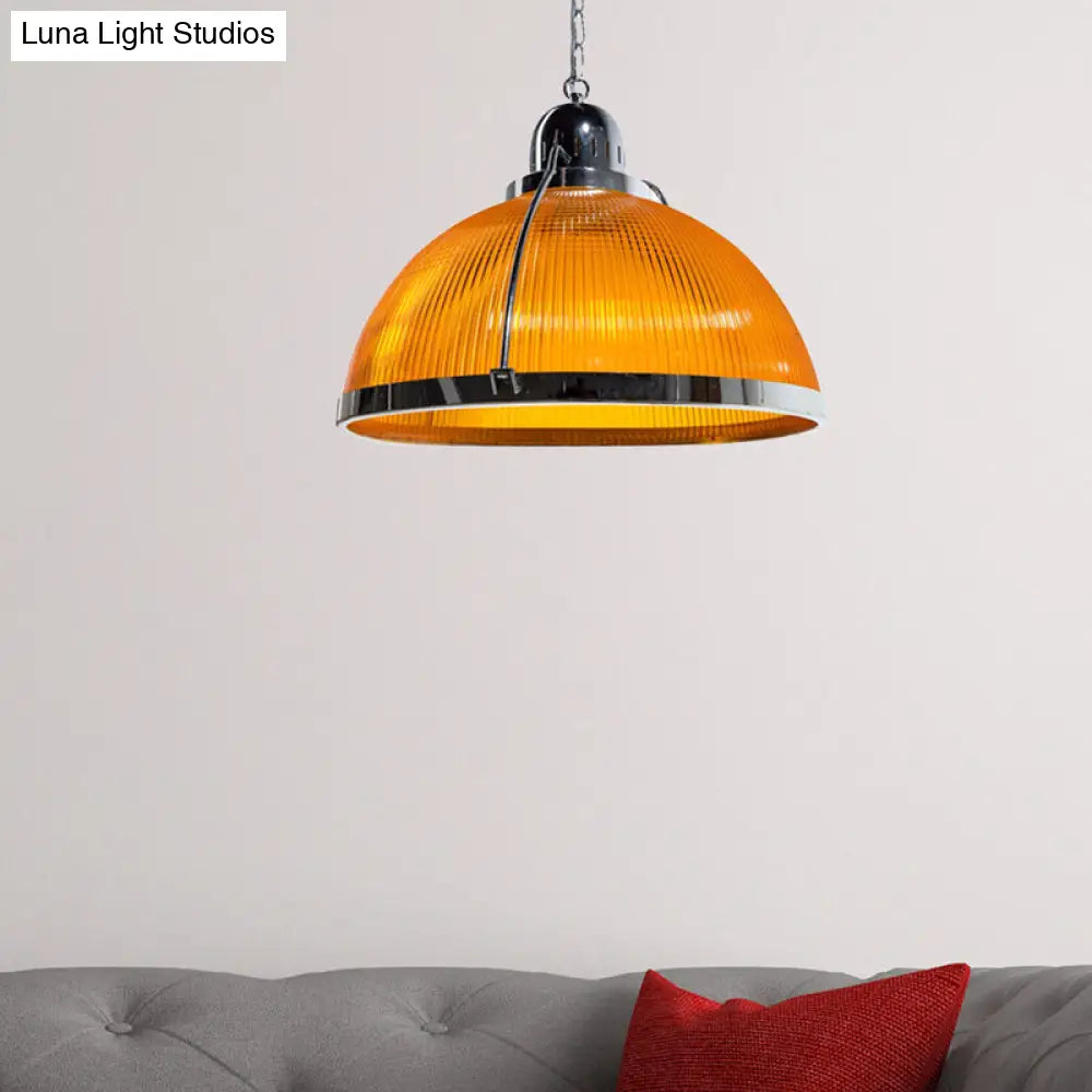 Industrial 1 Head Ribbed Dome Pendant Lamp In White/Red/Yellow - Acrylic & Metal Construction Ideal