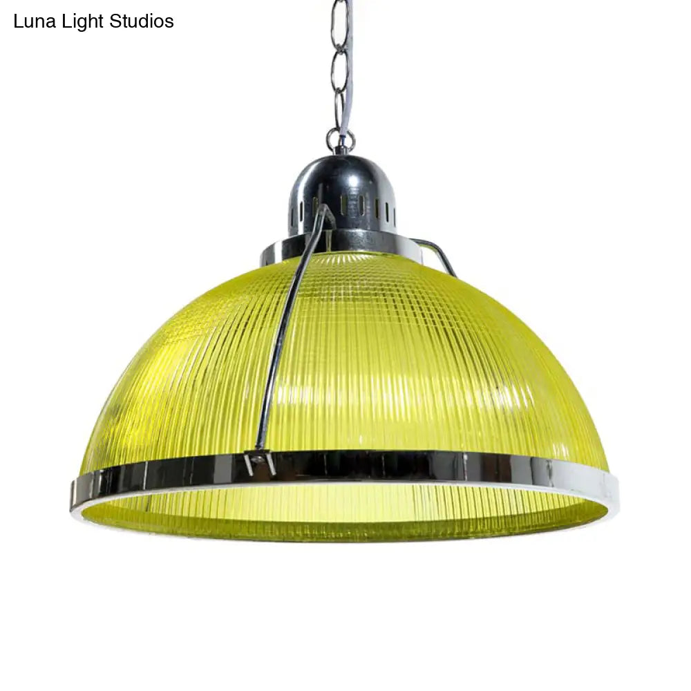 Industrial Ribbed Dome Pendant Lamp In White/Red/Yellow - Acrylic And Metal