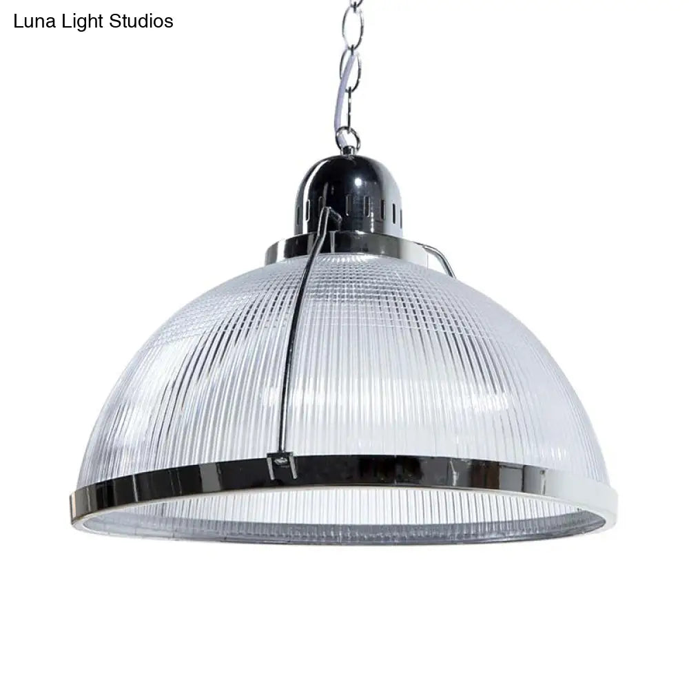 Industrial 1 Head Ribbed Dome Pendant Lamp In White/Red/Yellow - Acrylic & Metal Construction Ideal