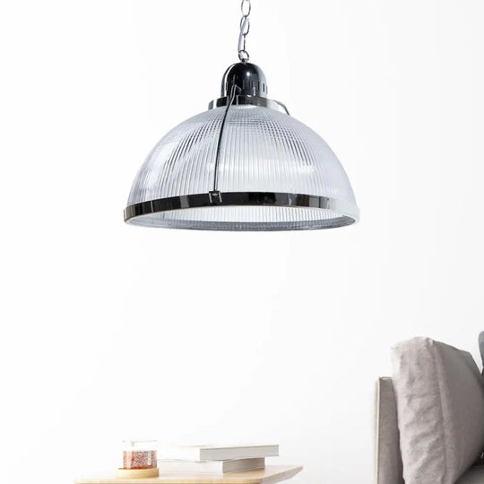 Industrial Ribbed Dome Pendant Lamp In White/Red/Yellow - Acrylic And Metal White