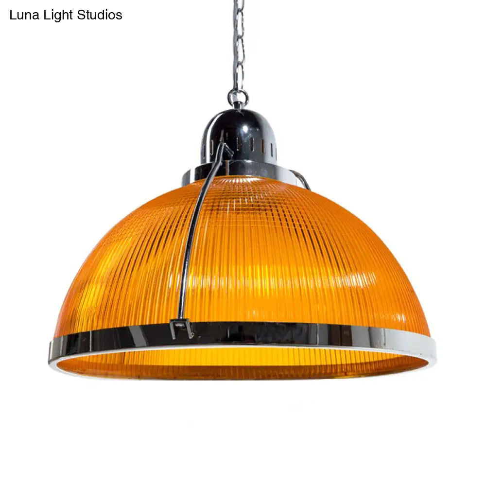 Industrial Ribbed Dome Pendant Lamp In White/Red/Yellow - Acrylic And Metal
