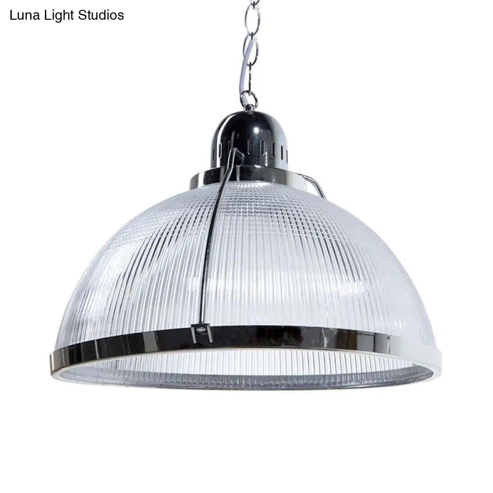 Industrial Ribbed Dome Pendant Lamp In White/Red/Yellow - Acrylic And Metal