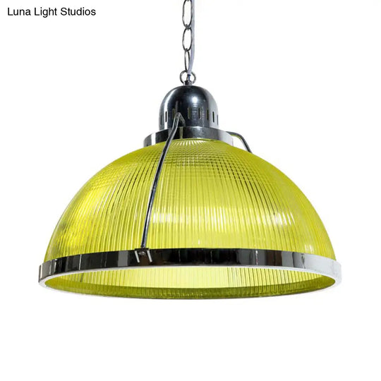 Industrial 1 Head Ribbed Dome Pendant Lamp In White/Red/Yellow - Acrylic & Metal Construction Ideal