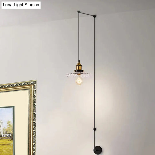 Brass Pendant Light Industrial Ribbed Glass Cone Lamp - Indoor Hanging