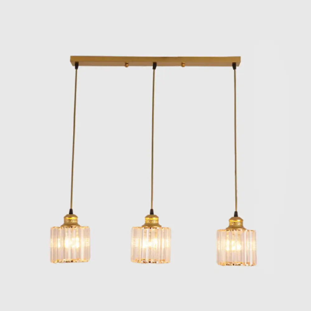 Industrial Ribbed Glass Hanging Ceiling Light With 3 Cylinder Shades - Perfect For Restaurants Gold