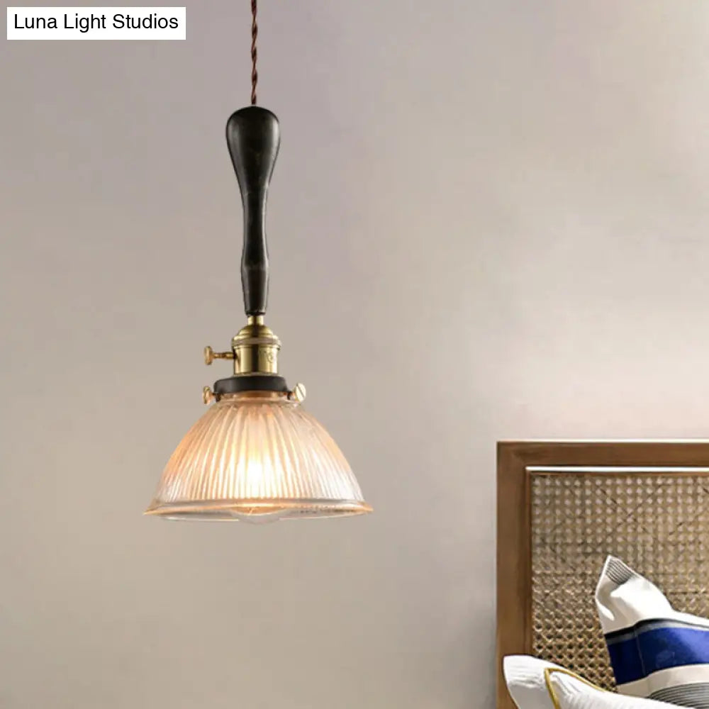 Industrial Ribbed Glass Pendant Ceiling Light Clear Dome 1-Light Living Room Fixture