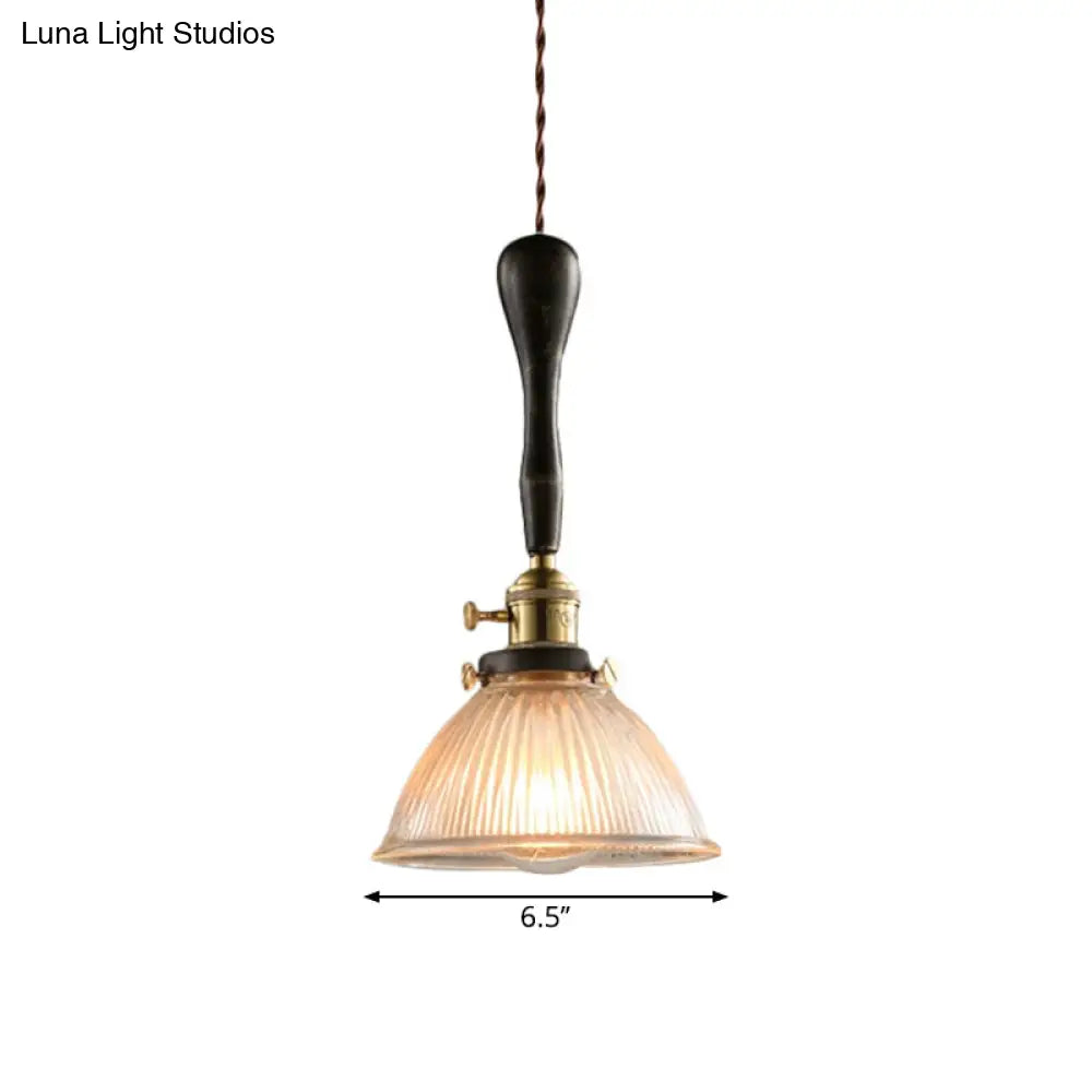 Industrial Ribbed Glass Pendant Ceiling Light Clear Dome 1-Light Living Room Fixture