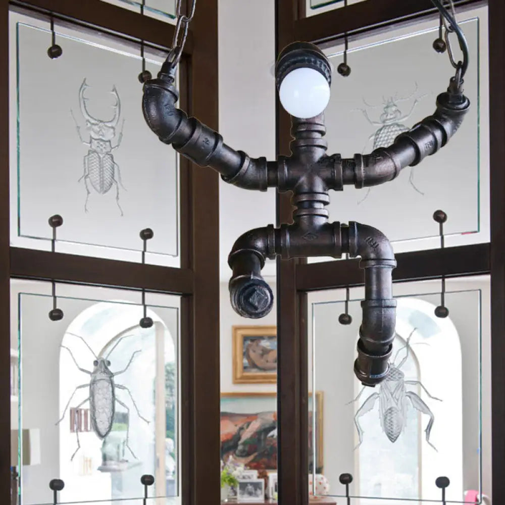 Industrial Robot Pendant Light With Pipe Design – 1 Bulb Iron Ceiling Fixture Dark Rust Finish