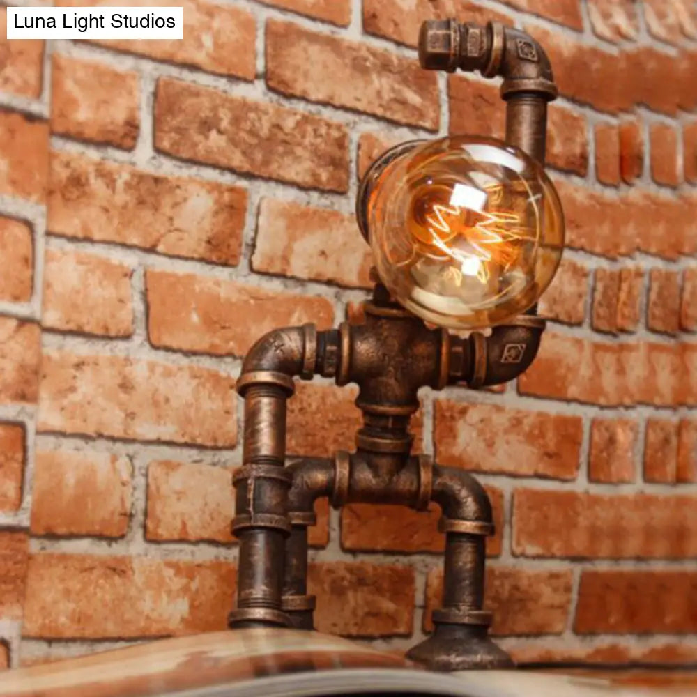 Industrial Robot Table Lamp - Bronze Iron Night Light For Bedroom