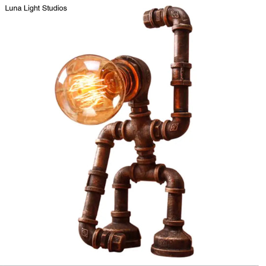 Industrial Robot Table Lamp - Bronze Iron Night Light For Bedroom