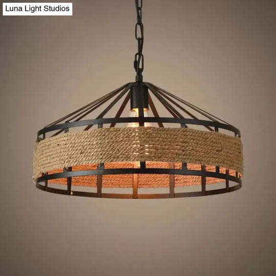 Industrial Pendant Light With Vintage Rope And Barn Metal Shade - Perfect For Dining Rooms