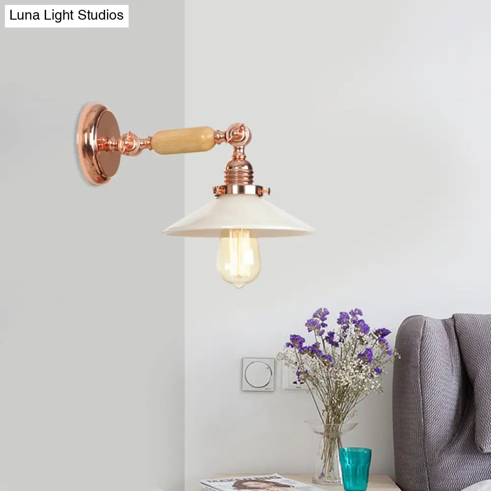 Industrial Rose Gold Glass Cone Wall Sconce Light Fixture With Opal Shade