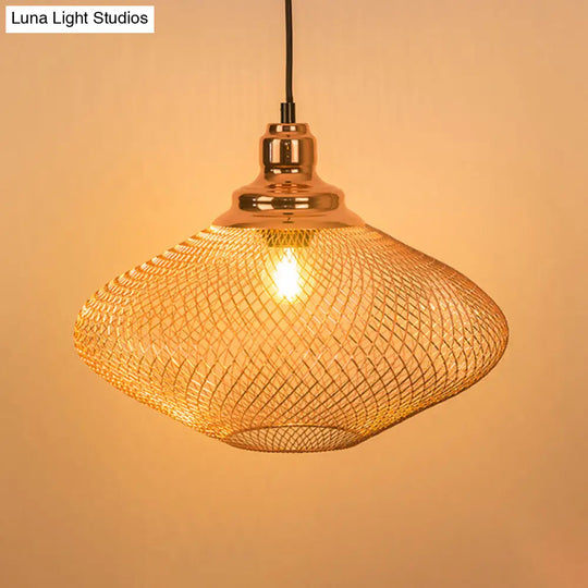 Industrial Rose Gold Cage Pendant Lamp With Down Lighting For Dining Room