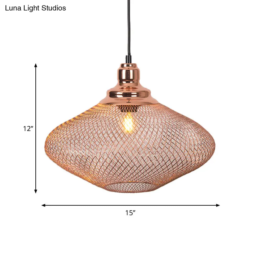 Industrial Rose Gold Cage Pendant Lamp With Down Lighting For Dining Room