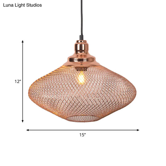 Industrial Rose Gold Cage Pendant Lamp With Down Lighting For Dining Room