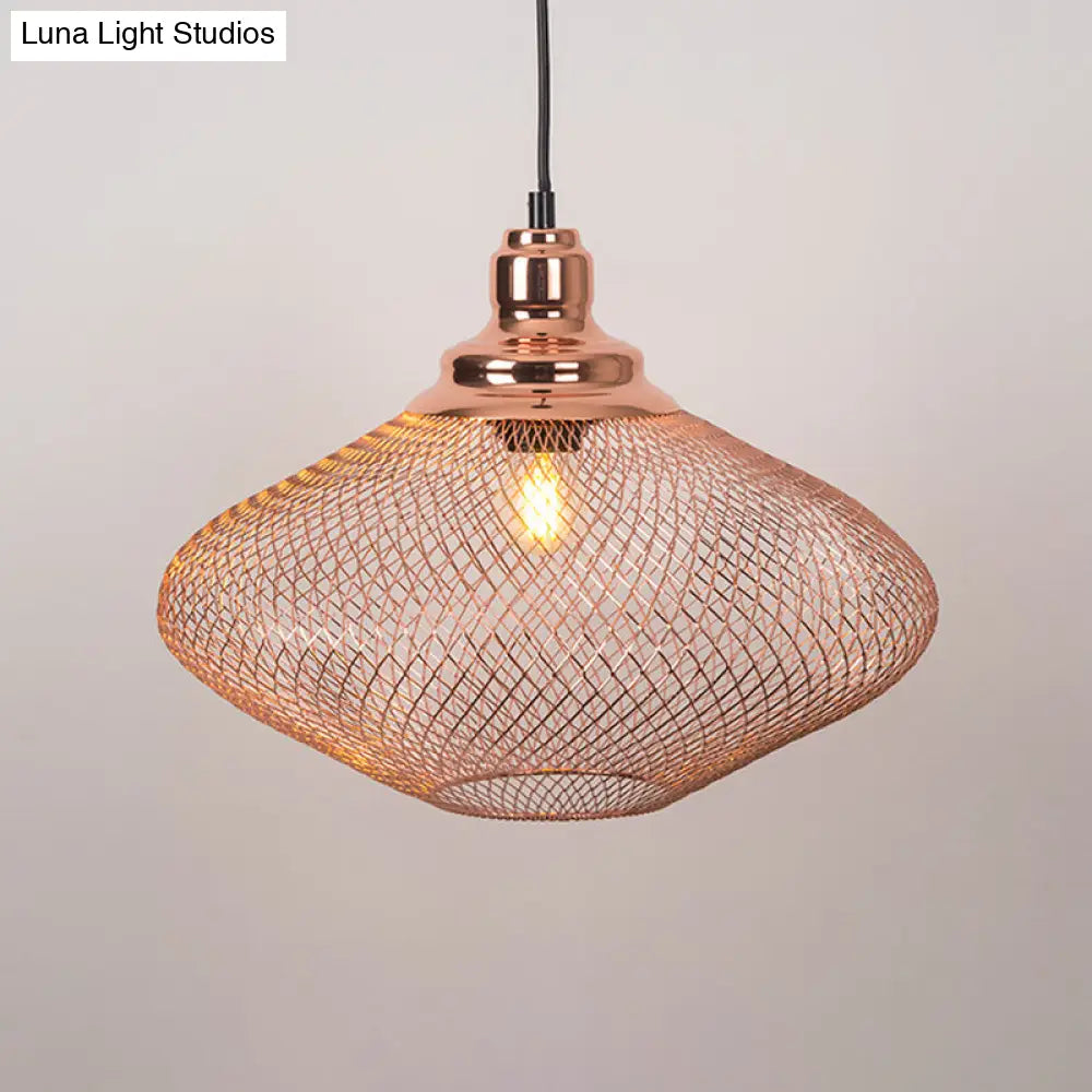 Industrial Rose Gold Cage Pendant Lamp With Down Lighting For Dining Room