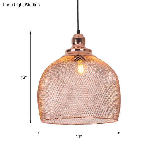 Industrial Rose Gold Pendant Lamp For Dining Room - Globe/Dome Cage Design With Down Lighting