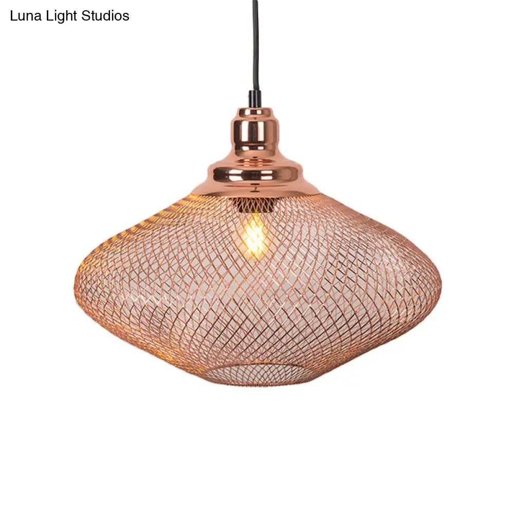 Industrial Rose Gold Cage Pendant Lamp With Down Lighting For Dining Room