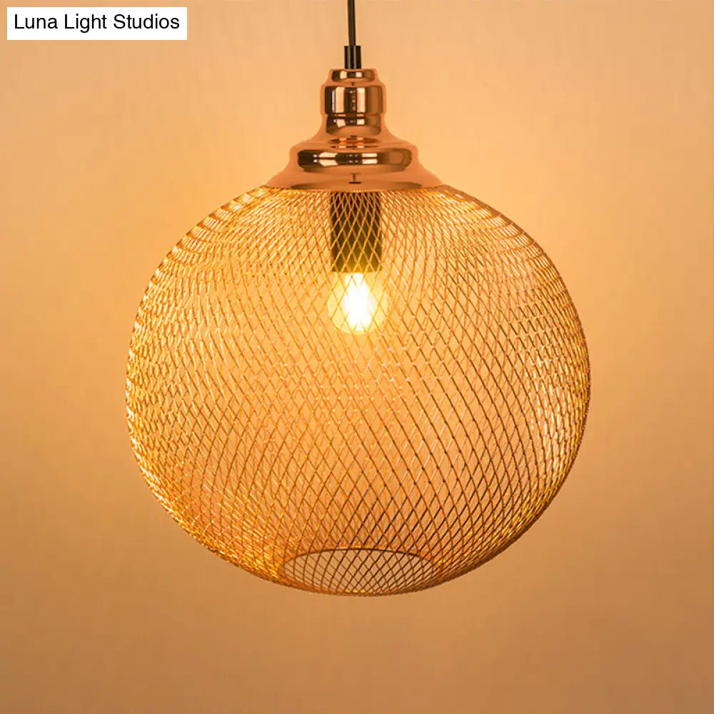 Industrial Rose Gold Cage Pendant Lamp With Down Lighting For Dining Room