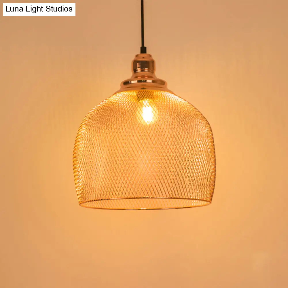 Industrial Rose Gold Pendant Lamp For Dining Room - Globe/Dome Cage Design With Down Lighting