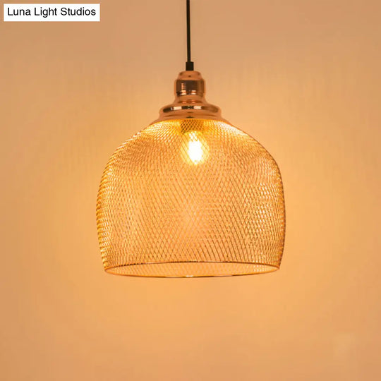 Industrial Rose Gold Pendant Lamp For Dining Room - Globe/Dome Cage Design With Down Lighting