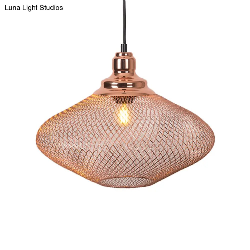 Industrial Rose Gold Pendant Lamp For Dining Room - Globe/Dome Cage Design With Down Lighting