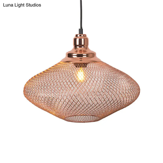 Industrial Rose Gold Pendant Lamp For Dining Room - Globe/Dome Cage Design With Down Lighting