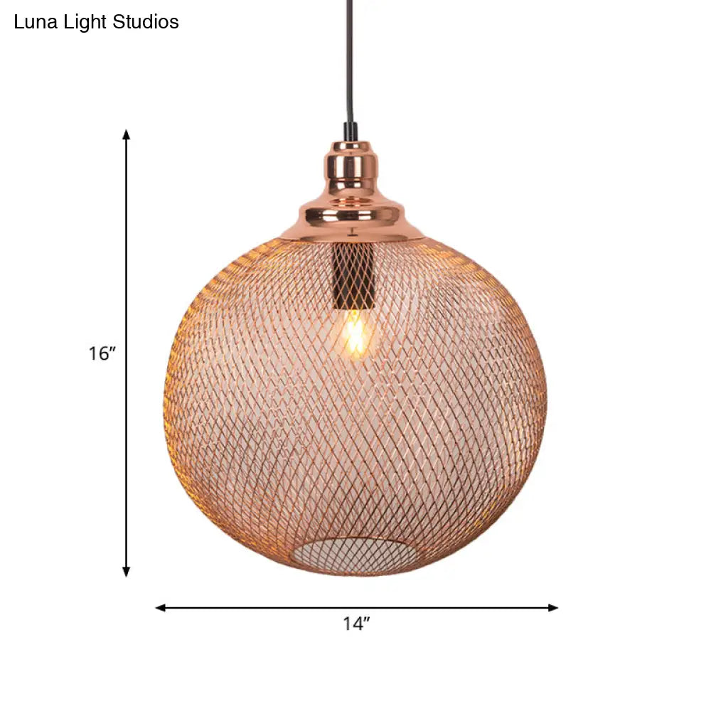 Industrial Rose Gold Pendant Lamp For Dining Room - Globe/Dome Cage Design With Down Lighting