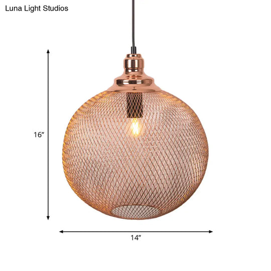 Industrial Rose Gold Pendant Lamp For Dining Room - Globe/Dome Cage Design With Down Lighting