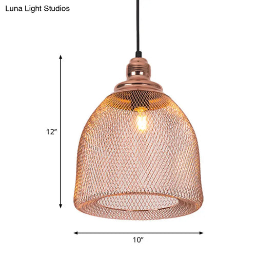 Industrial Rose Gold Cage Pendant Lamp With Down Lighting For Dining Room