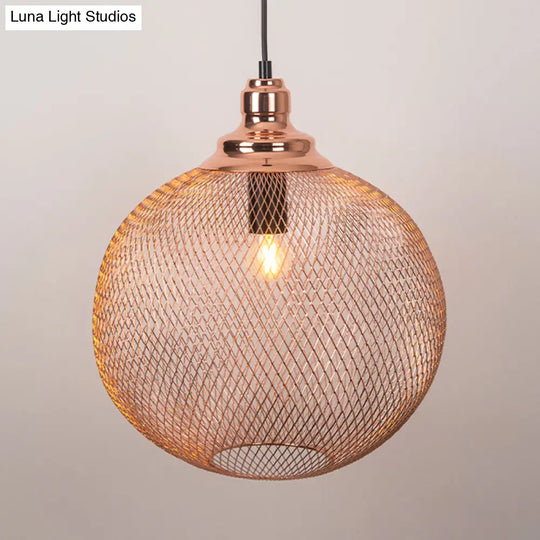 Industrial Rose Gold Pendant Lamp For Dining Room - Globe/Dome Cage Design With Down Lighting