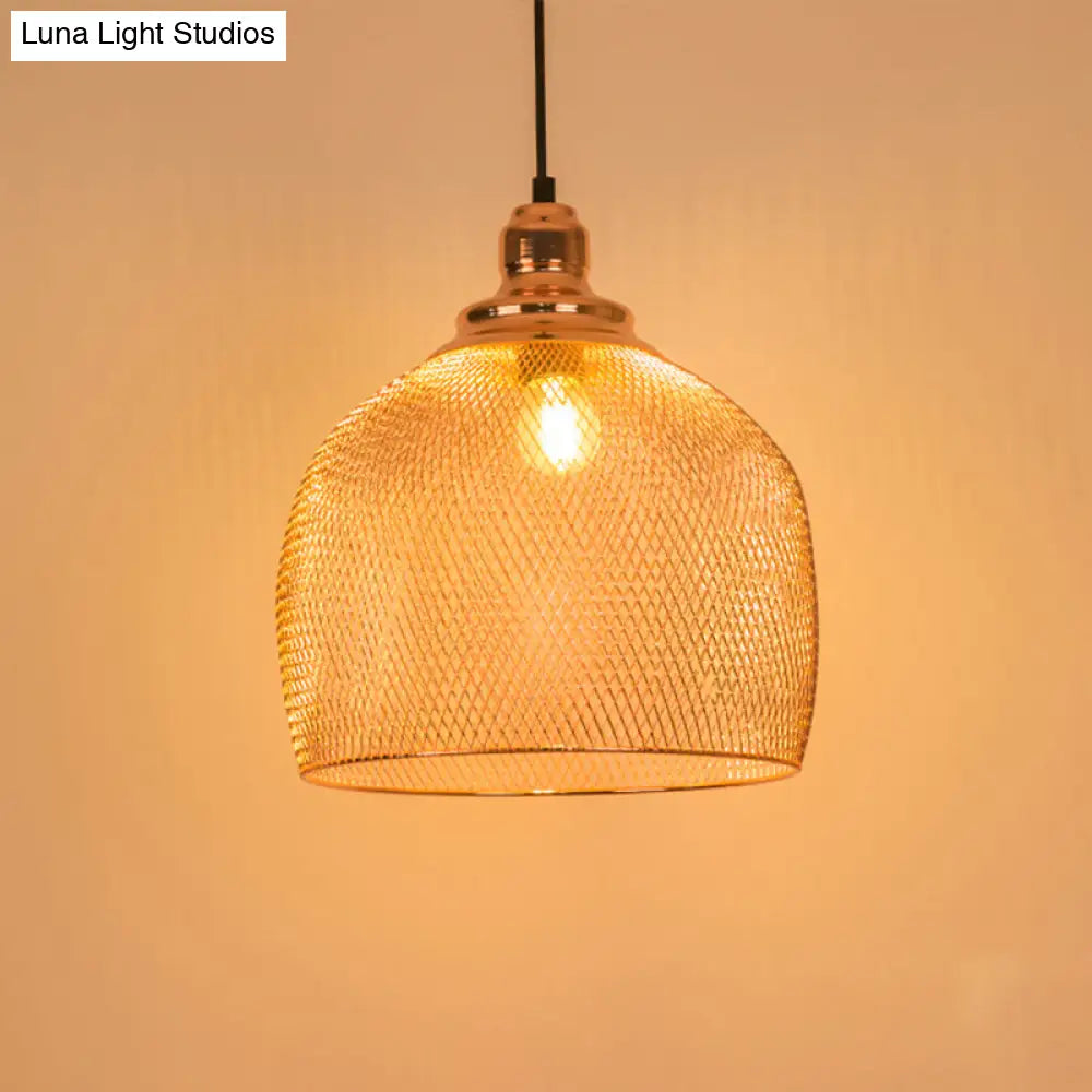 Industrial Rose Gold Cage Pendant Lamp With Down Lighting For Dining Room