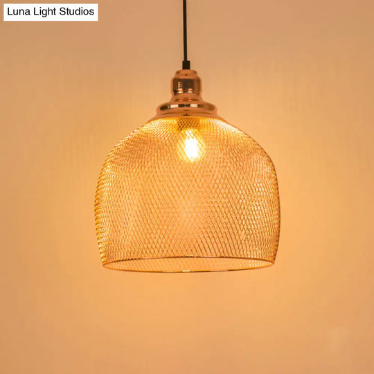 Industrial Rose Gold Cage Pendant Lamp With Down Lighting For Dining Room