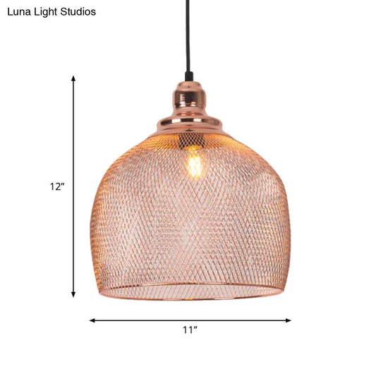 Industrial Rose Gold Cage Pendant Lamp With Down Lighting For Dining Room