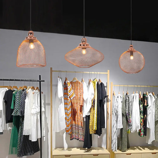 Industrial Rose Gold Pendant Lamp For Dining Room - Globe/Dome Cage Design With Down Lighting / A