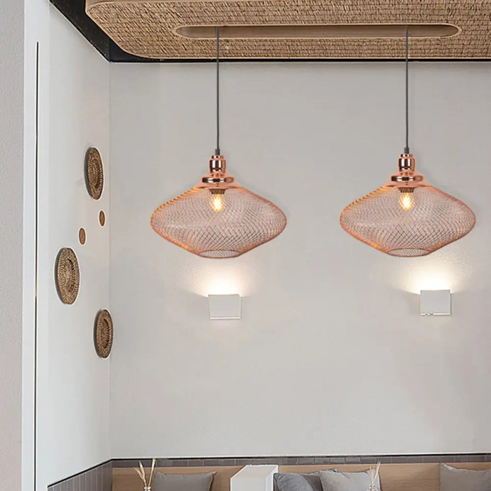 Industrial Rose Gold Pendant Lamp For Dining Room - Globe/Dome Cage Design With Down Lighting / C