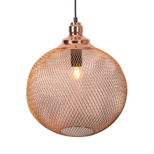 Industrial Rose Gold Pendant Lamp For Dining Room - Globe/Dome Cage Design With Down Lighting / D