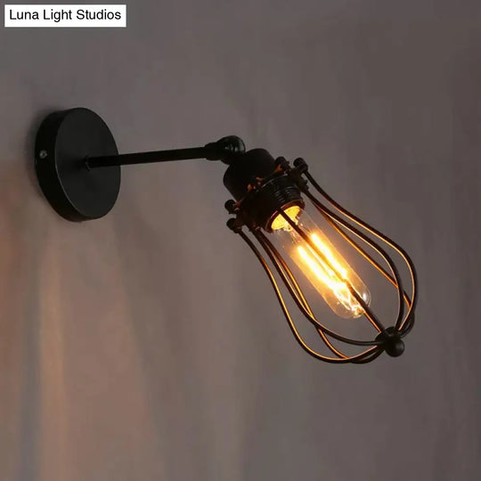 Industrial Rotating Wall Mount Reading Light In Black - Bulb-Shaped Iron Lamp For Living Room