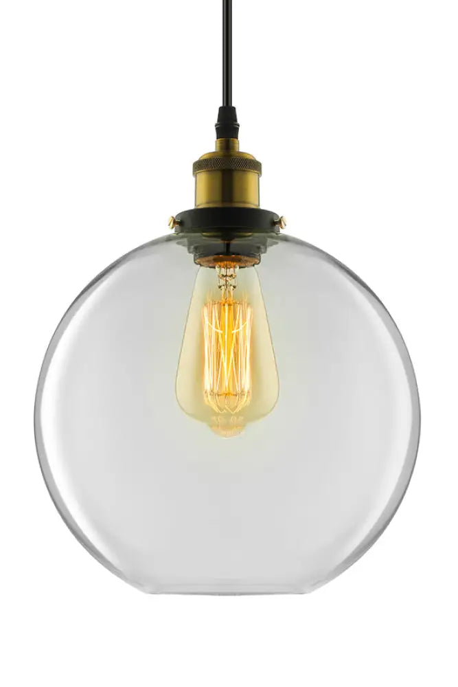 Industrial Round Pendant Light - 1 Clear Glass Hanging Lamp In Brass (8’/10’/12’ Wide) / 8’