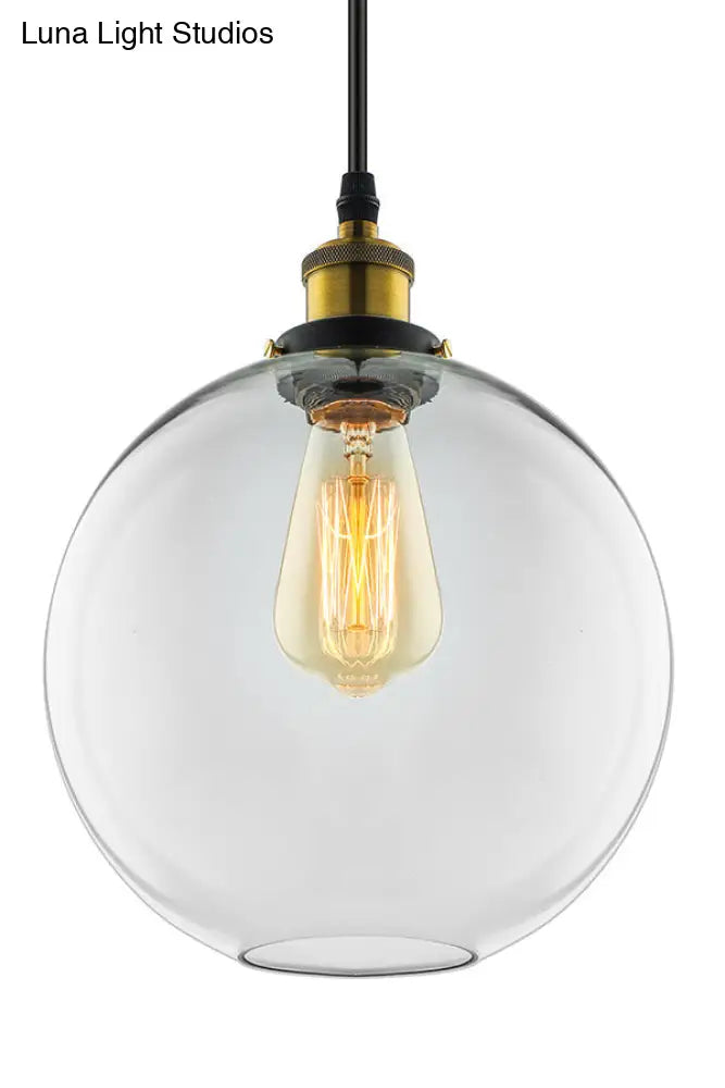 Industrial Brass Pendant Light With Clear Glass - 8 10 Or 12 Wide