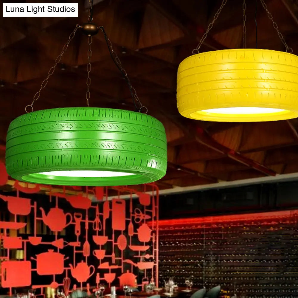 Industrial Rubber Chandelier With Hanging Chain For Bar Creative And Unique Tire Design