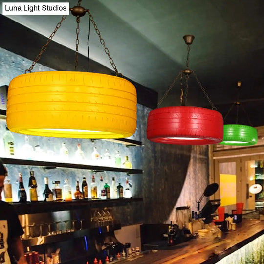 Industrial Rubber Chandelier With Hanging Chain For Bar Creative And Unique Tire Design