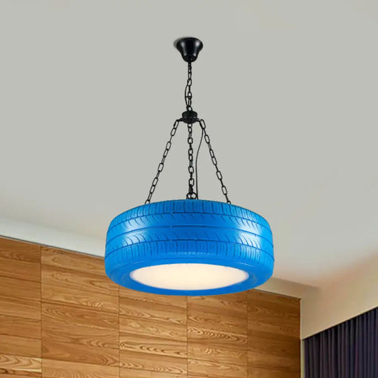 Industrial Rubber Chandelier With Hanging Chain For Bar Creative And Unique Tire Design Blue / 16