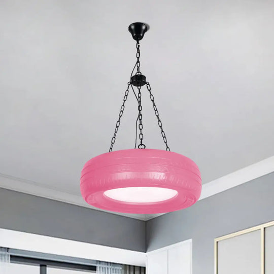 Industrial Rubber Chandelier With Hanging Chain For Bar Creative And Unique Tire Design Pink / 16