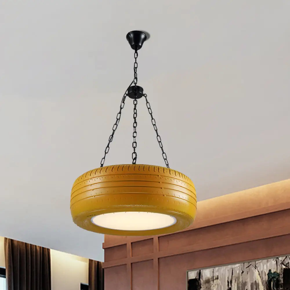 Industrial Rubber Chandelier With Hanging Chain For Bar Creative And Unique Tire Design Yellow / 16